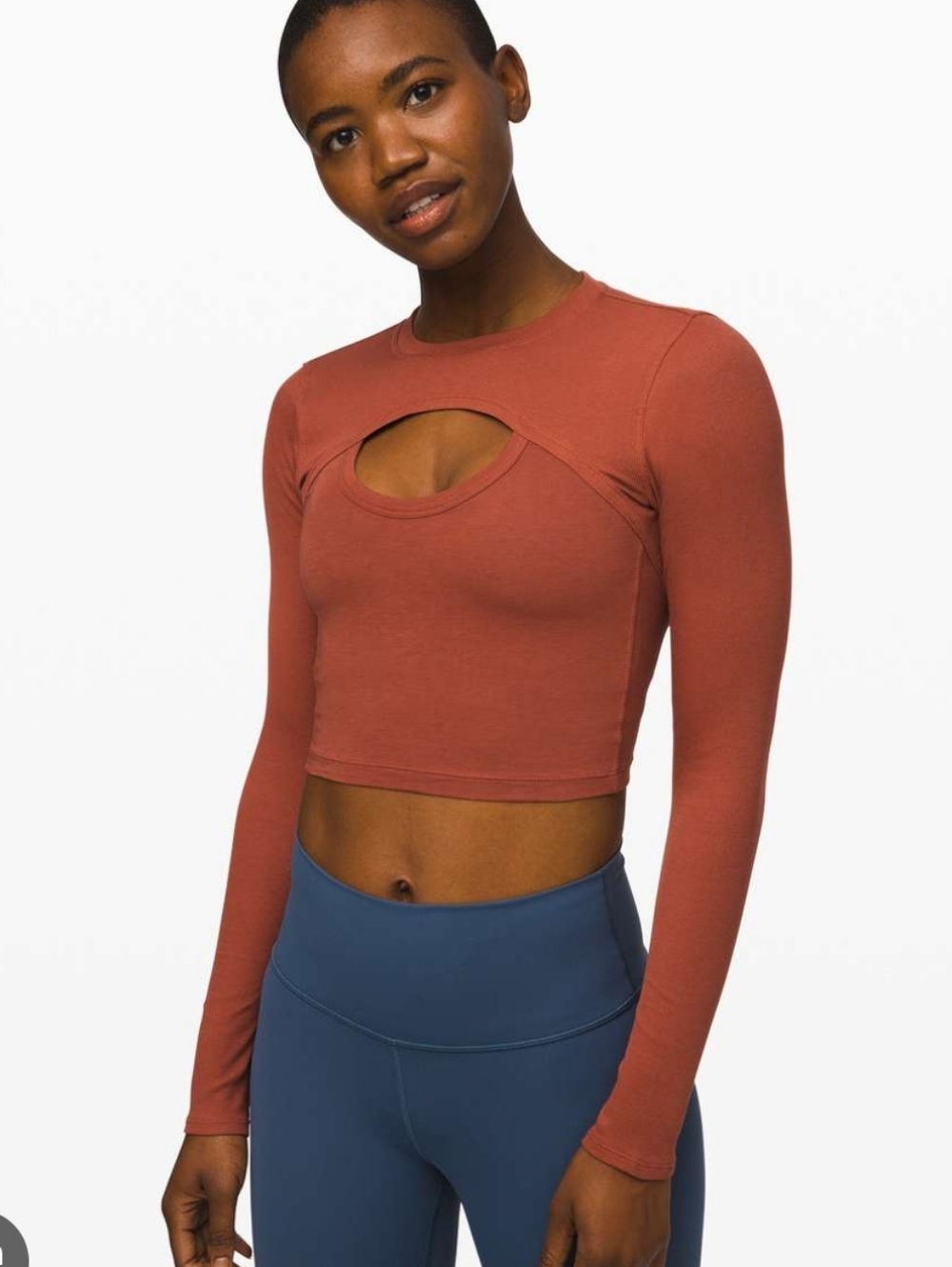 lululemon athletica Long Sleeve Crop Top in Rustic Clay